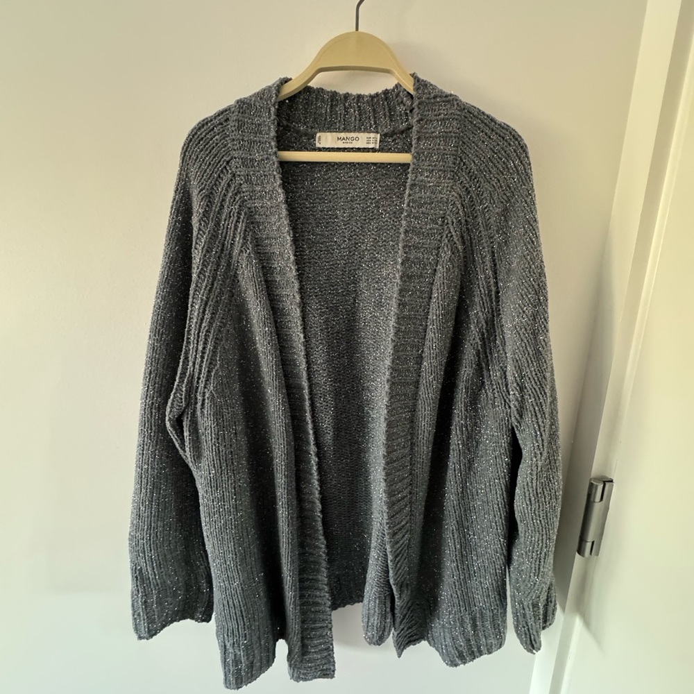 Mango Long Gray Sparkly Cardigan - Sz M/L